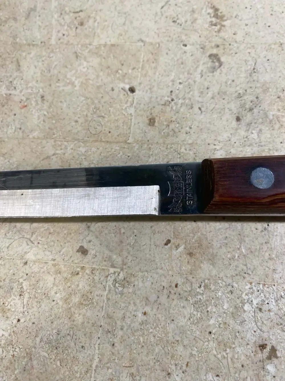 Vintage Stainless Steel Slicing Knife Made in Japan Wood Handle